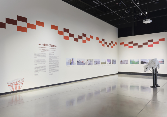 Installation view of Semá:th Xó:tsa: Sts'ólemeqwelh Sx̱ó:tsa/Great Gramma’s Lake, 2020, The Reach Gallery Museum. Photo credit: Rachel Topham Photography